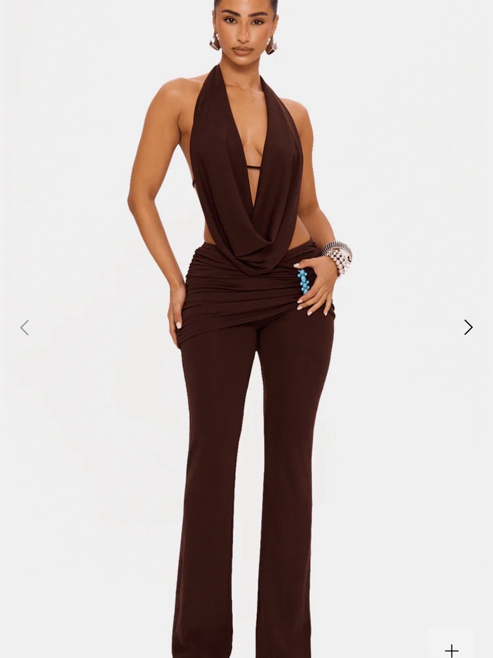 Sleek Brown Halter Flare Jumpsuit